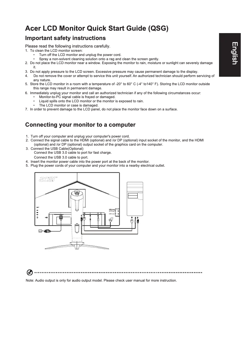 Page 1 de la notice Guide de démarrage rapide Acer Predator XB273