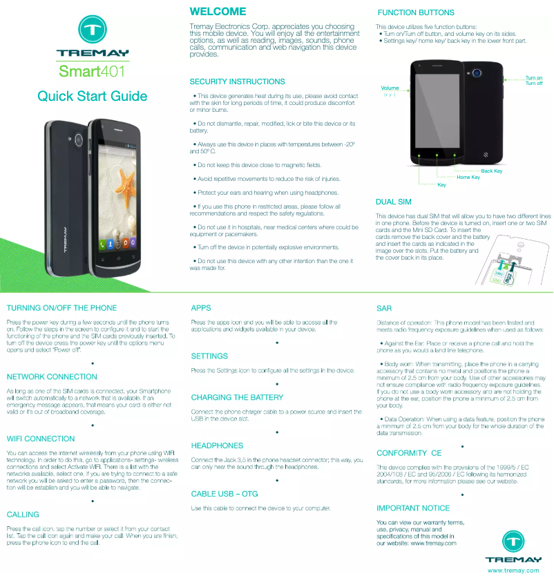 Page 1 de la notice Manuel utilisateur Tremay Smart 401