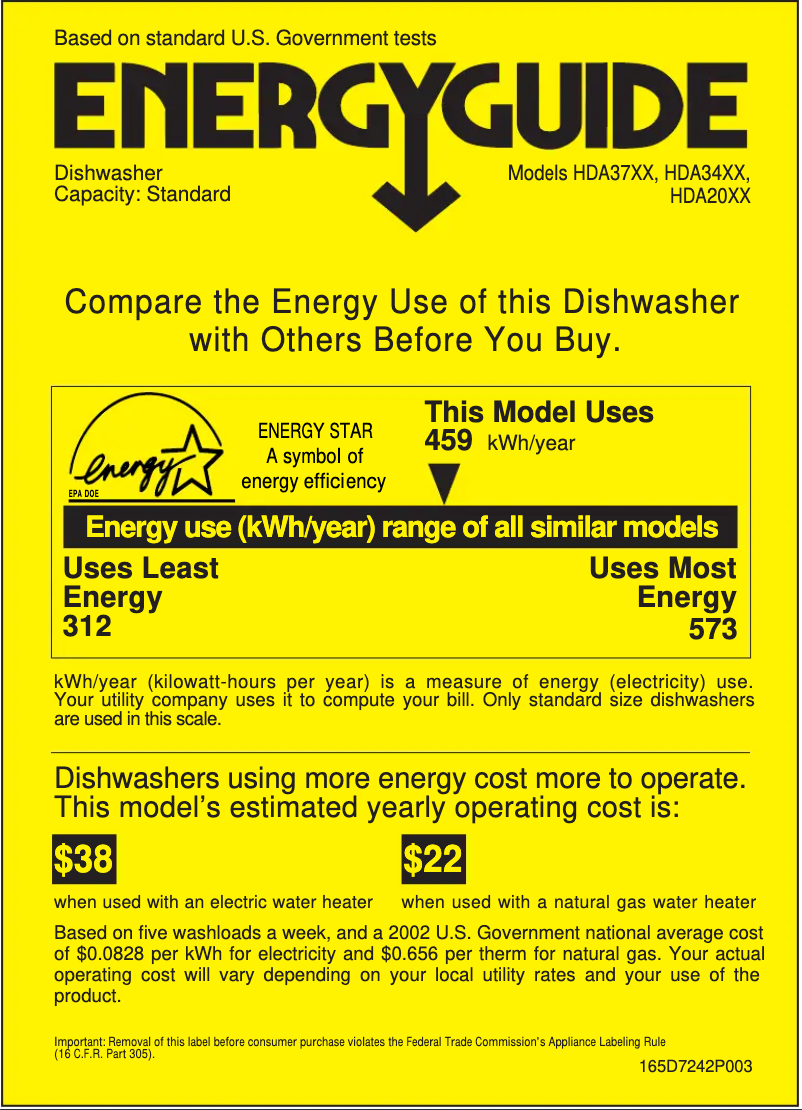 Page 1 de la notice Label énergétique Hotpoint HDA2000ZAD