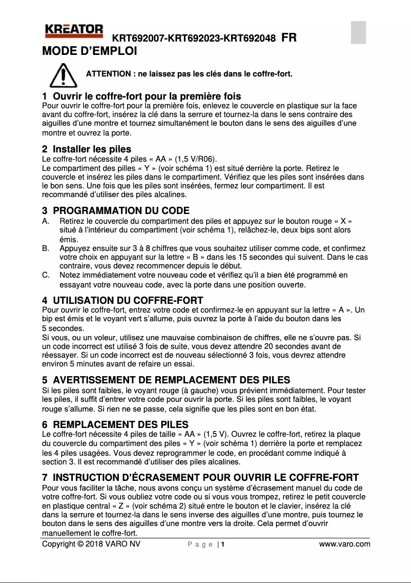 Page 1 de la notice Manuel utilisateur Kreator KRT692023