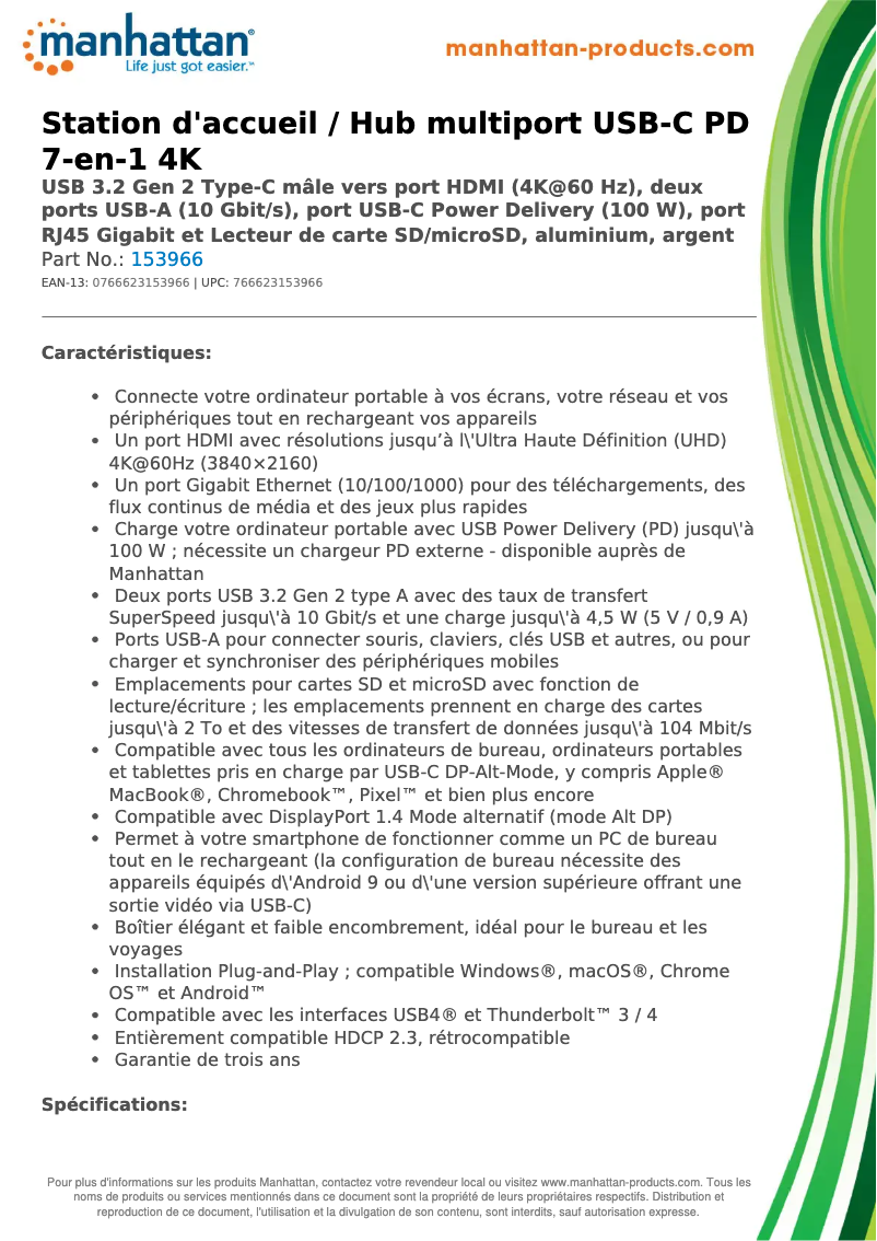 Page 1 de la notice Fiche technique Manhattan 153966