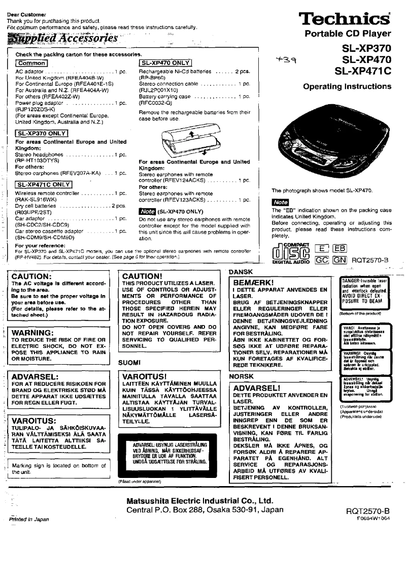 Page 1 de la notice Manuel utilisateur Technics SL-XP370