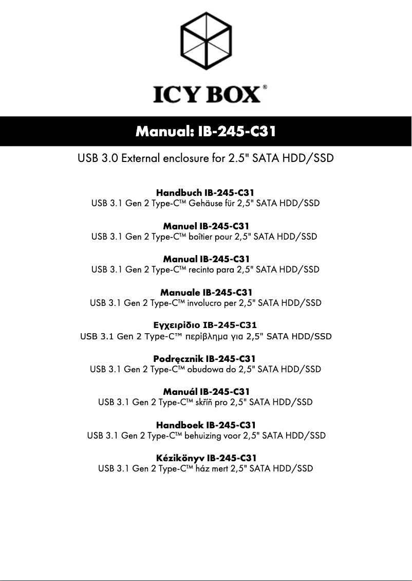 Page 1 de la notice Manuel utilisateur Icy Box IB-245-C31-G
