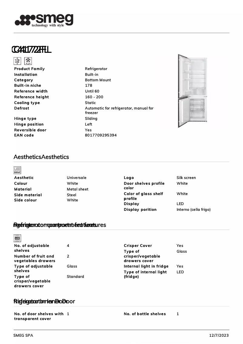 Page 1 de la notice Fiche technique Smeg C4172FL