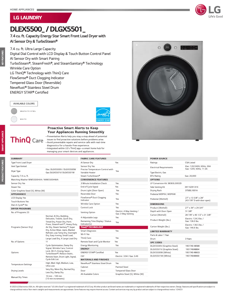Page 1 of the manual Technical Sheet LG DLEX5500W