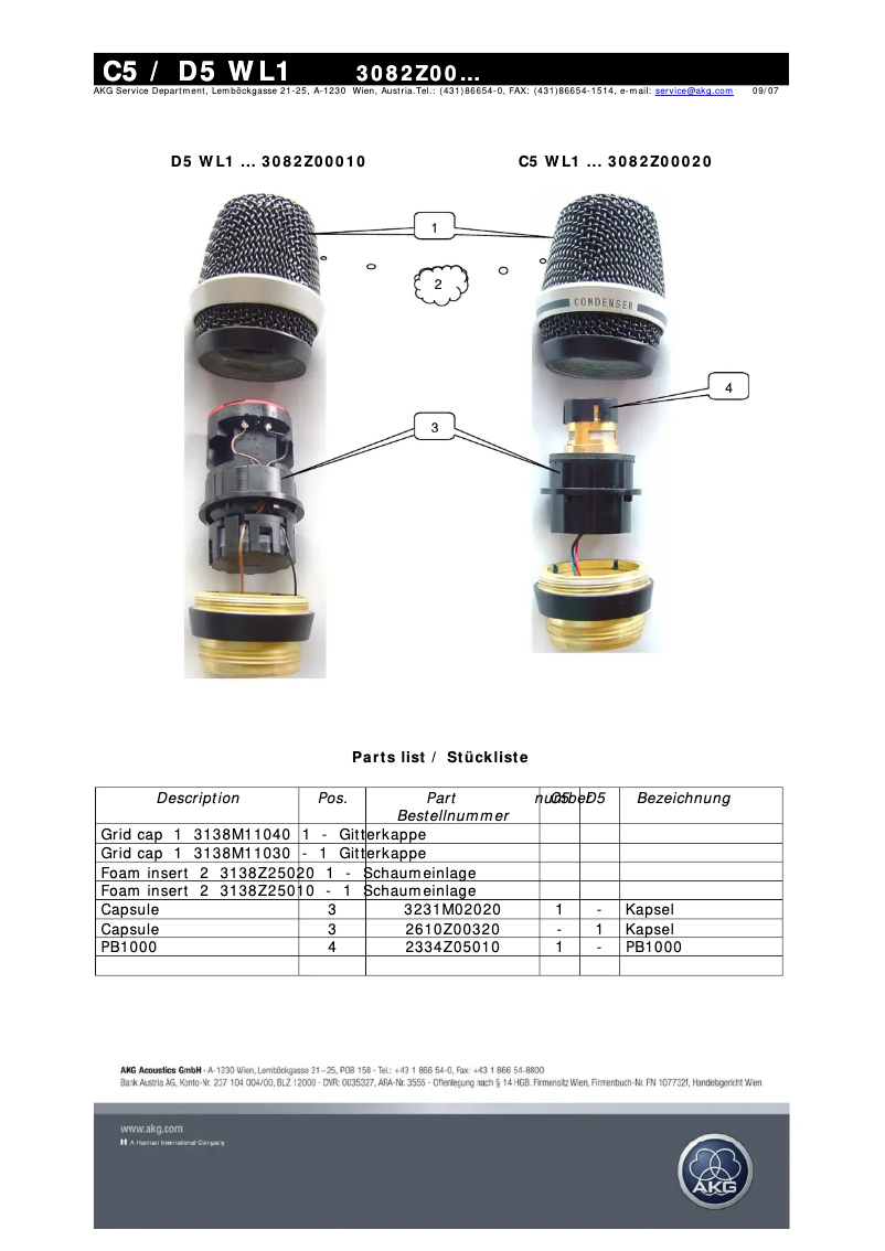 Page 1 de la notice Manuel utilisateur AKG C5 WL1