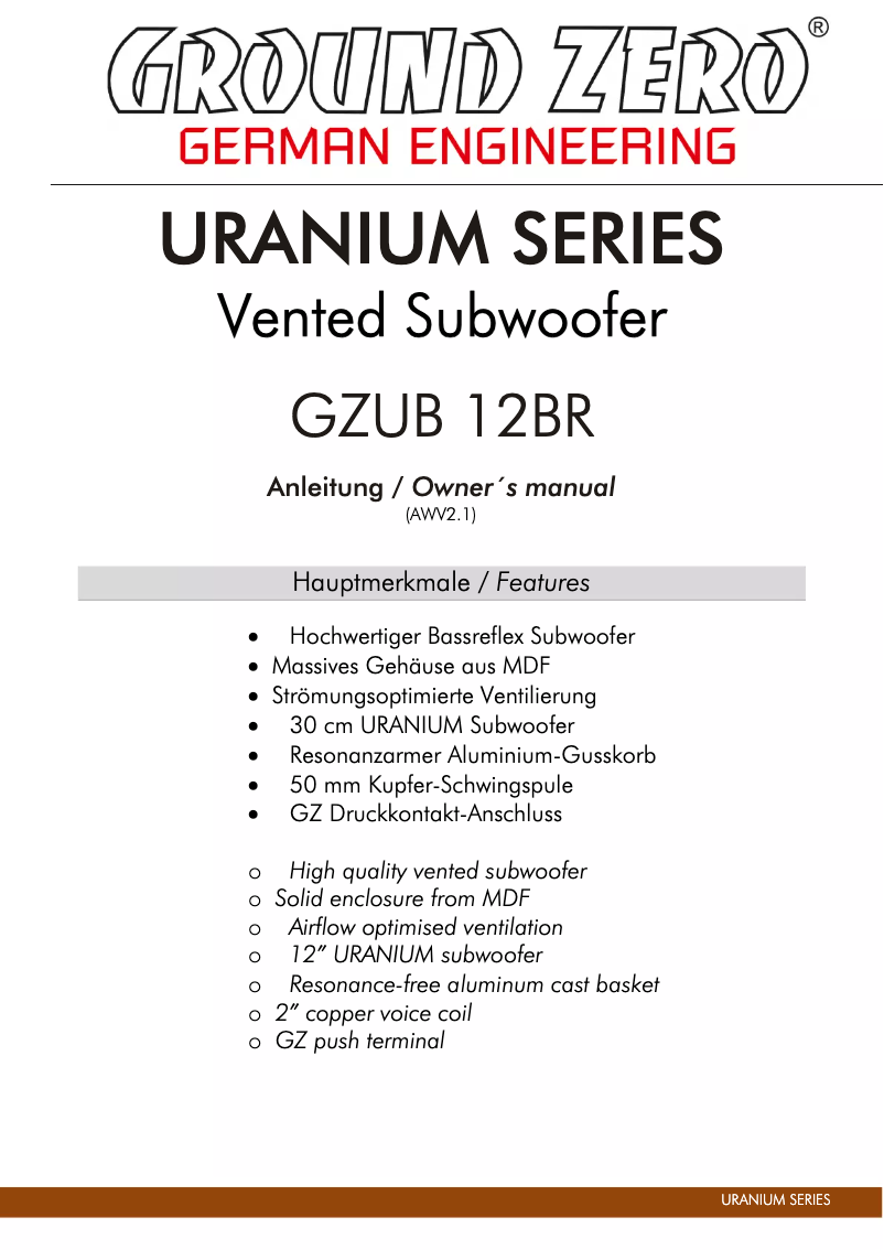 Page 1 de la notice Manuel utilisateur Ground Zero GZUB 12BR