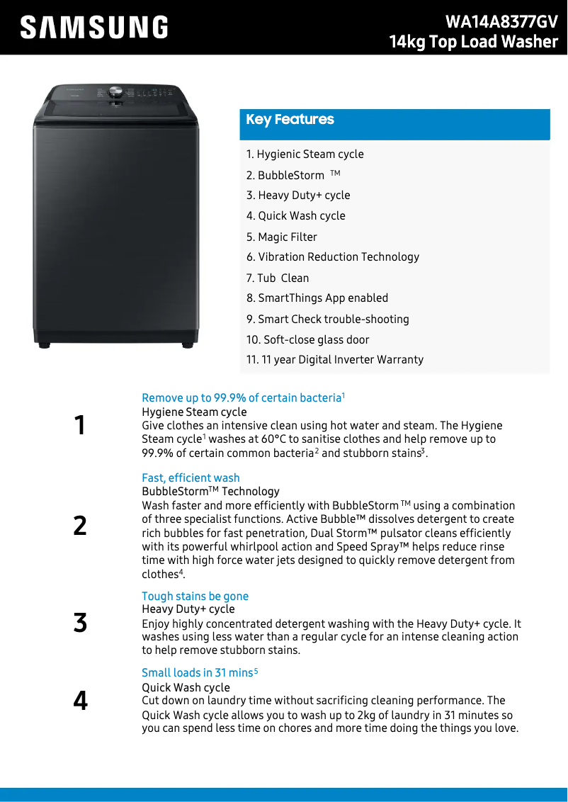 Página 1 del manual Ficha técnica Samsung WA14A8377GV