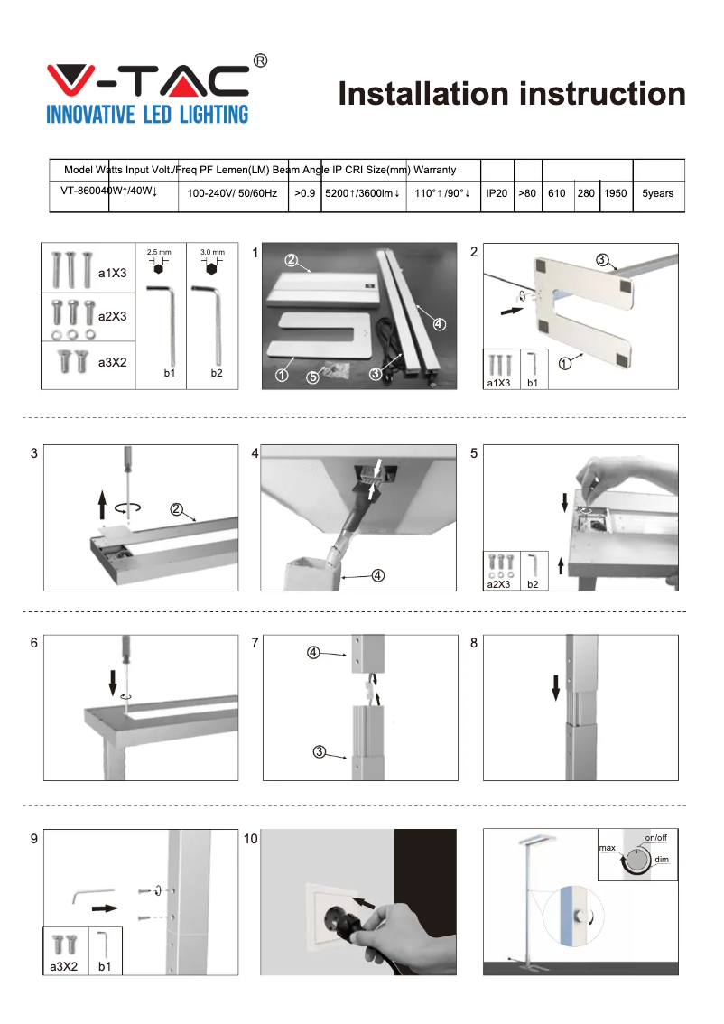 Page 1 de la notice Manuel utilisateur V-TAC VT-8600