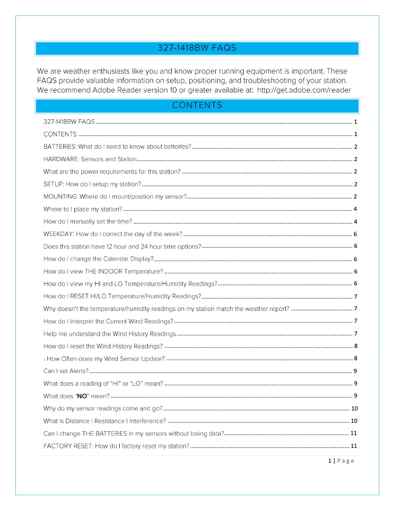 Page 1 de la notice FAQ La Crosse Technology 327-1418BW