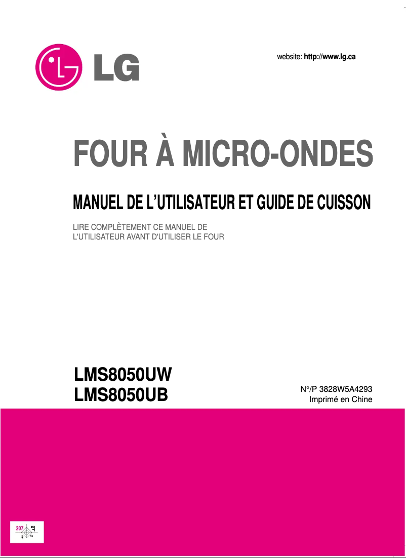 Page 1 de la notice Manuel utilisateur LG LMS8050UW