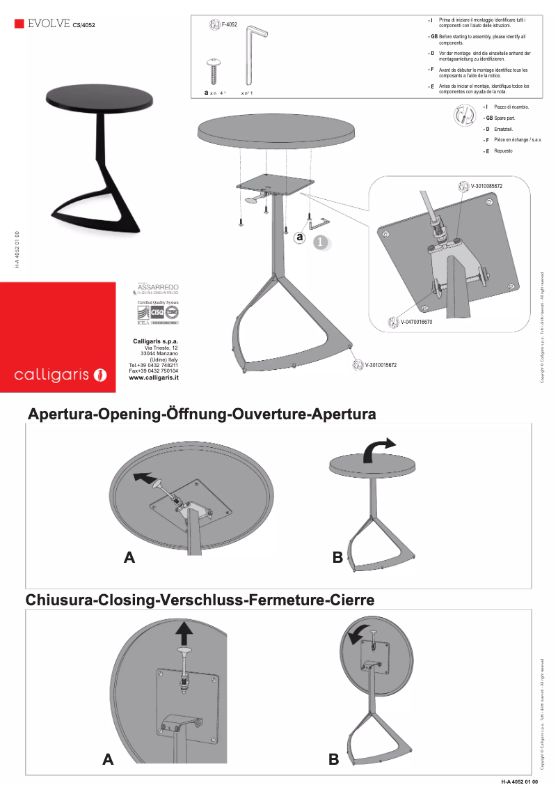 Page 1 de la notice Manuel utilisateur Calligaris .com EVOLVE