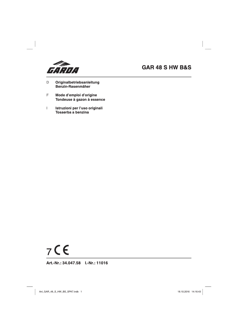 Page 1 de la notice Manuel utilisateur GARDA GAR 48 S HW B&S