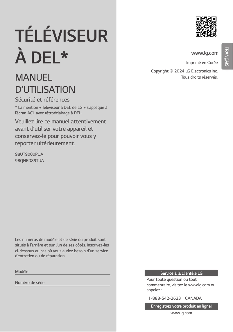 Page 1 de la notice Manuel utilisateur LG 98UT9000PUA