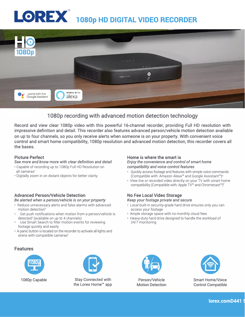 Page 1 of the manual Technical Sheet Lorex D441A62B