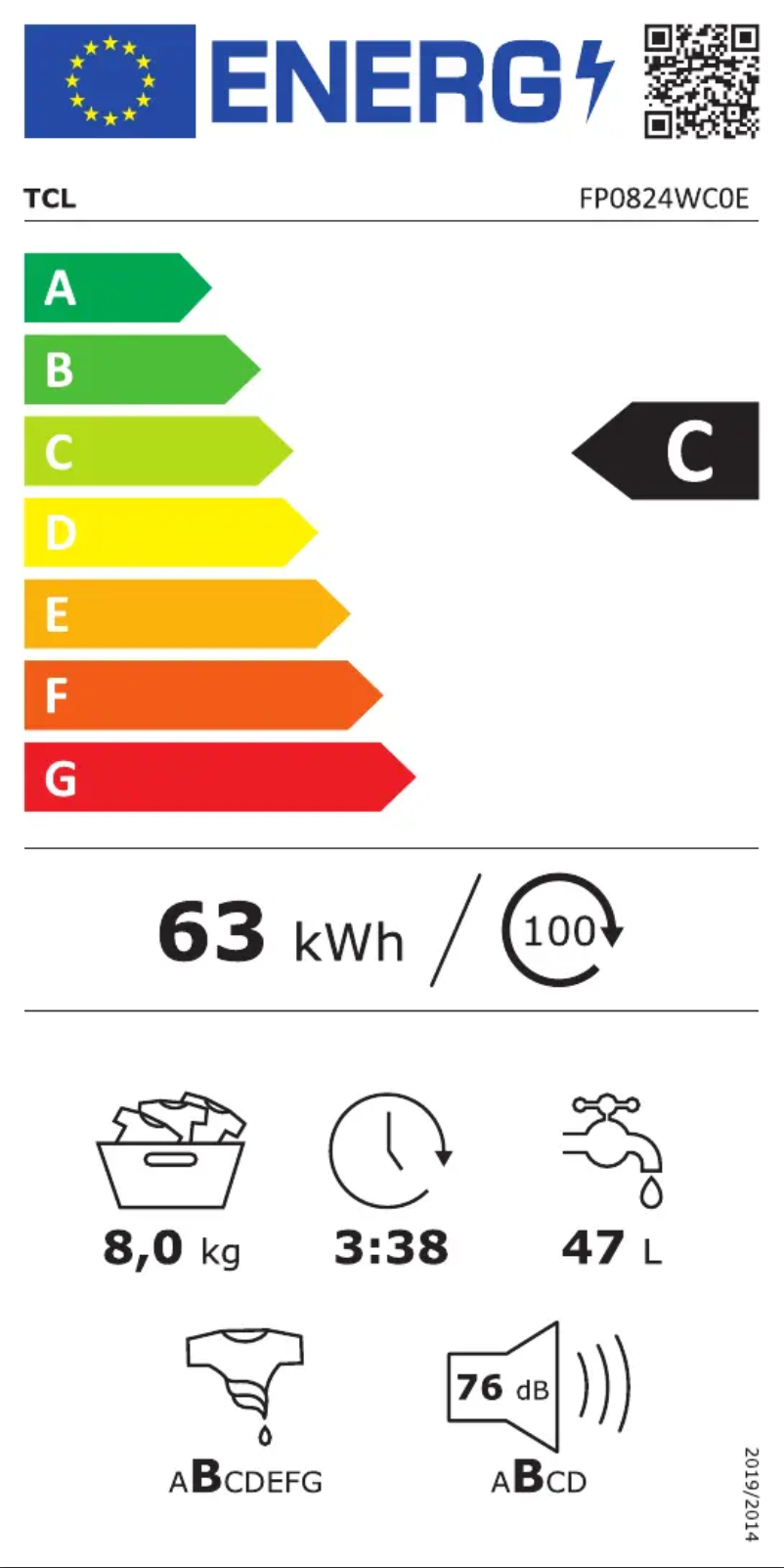 Page 1 of the manual Energy Label TCL FP0824WC0