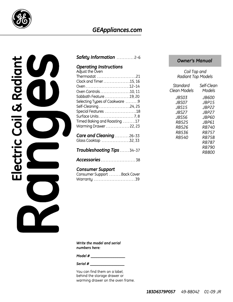 Page 1 de la notice Manuel d'utilisation et d'entretien GE JBP80WFWW