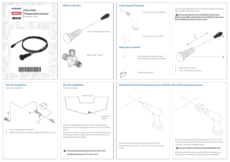 Page 1 de la notice Manuel utilisateur Simrad Thru-Hull Temperature Sensor