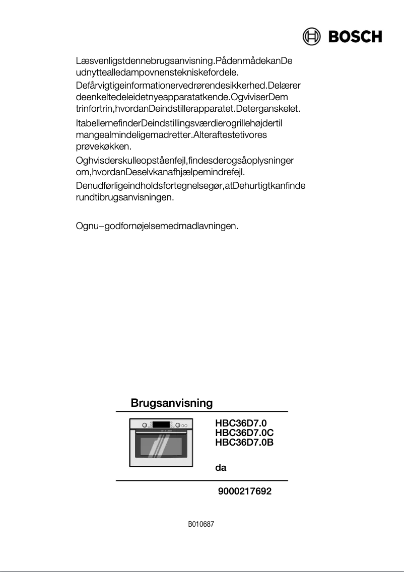 Page 1 de la notice Manuel utilisateur Bosch HBC36D750