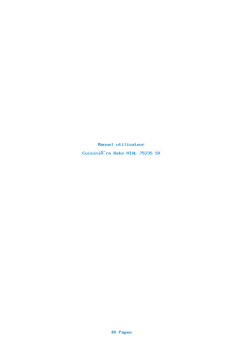 Page 1 de la notice Manuel utilisateur Beko HIAL 75235 SX