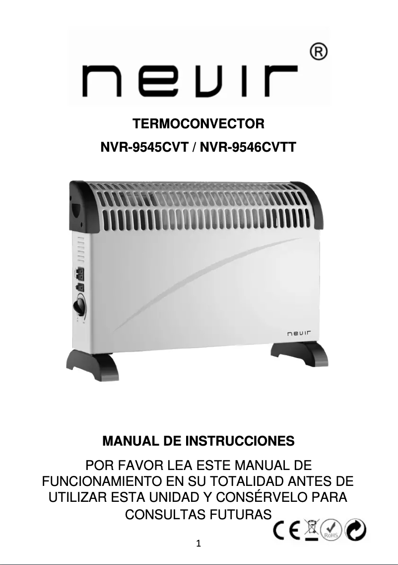 Page 1 de la notice Manuel utilisateur Nevir NVR-9546CVTT