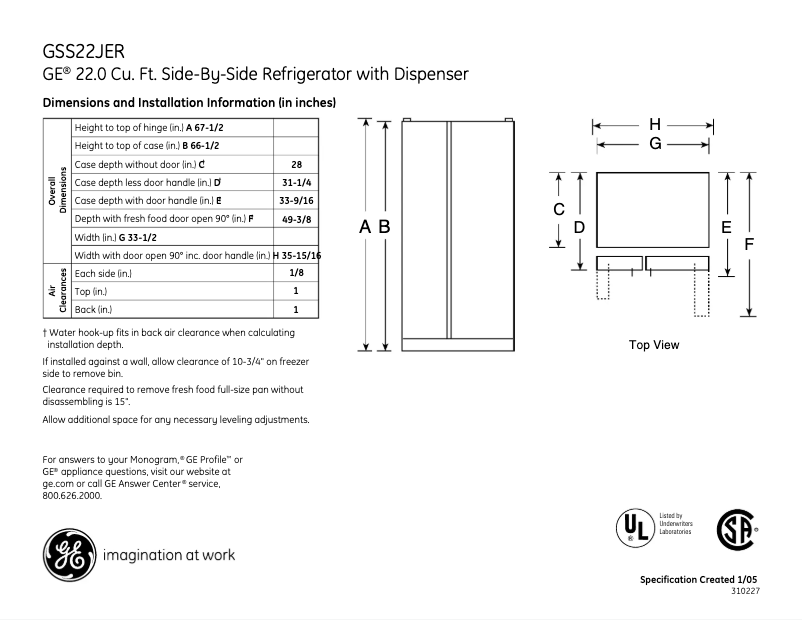 Page n°1 - Fiche technique GE GSS22JERWW