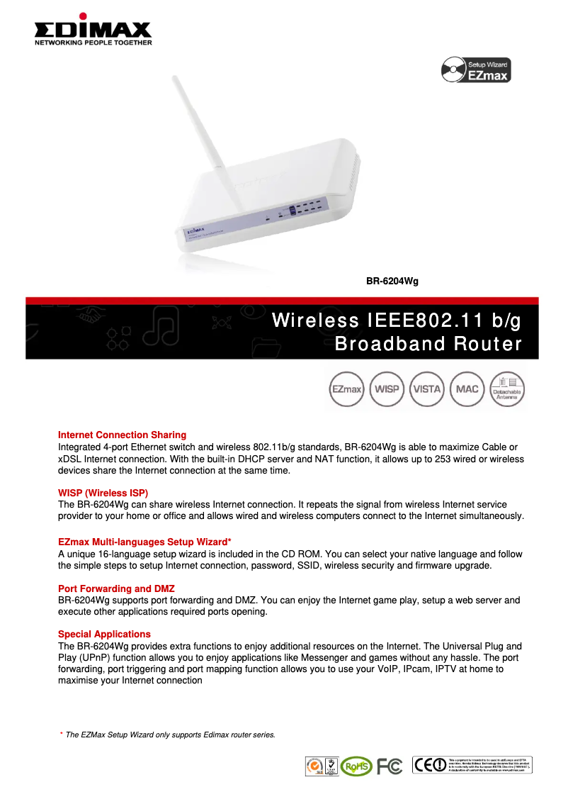 Page 1 de la notice Fiche technique Edimax BR-6204Wg