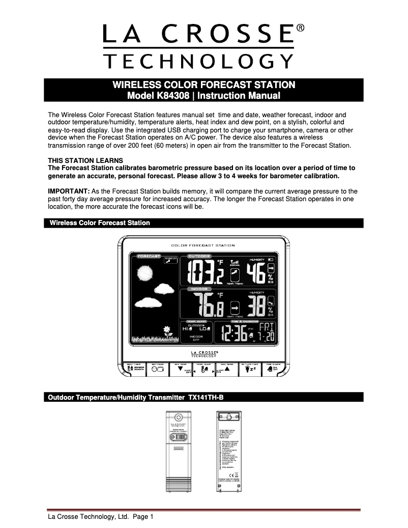 Page 1 de la notice Manuel utilisateur La Crosse Technology K84308