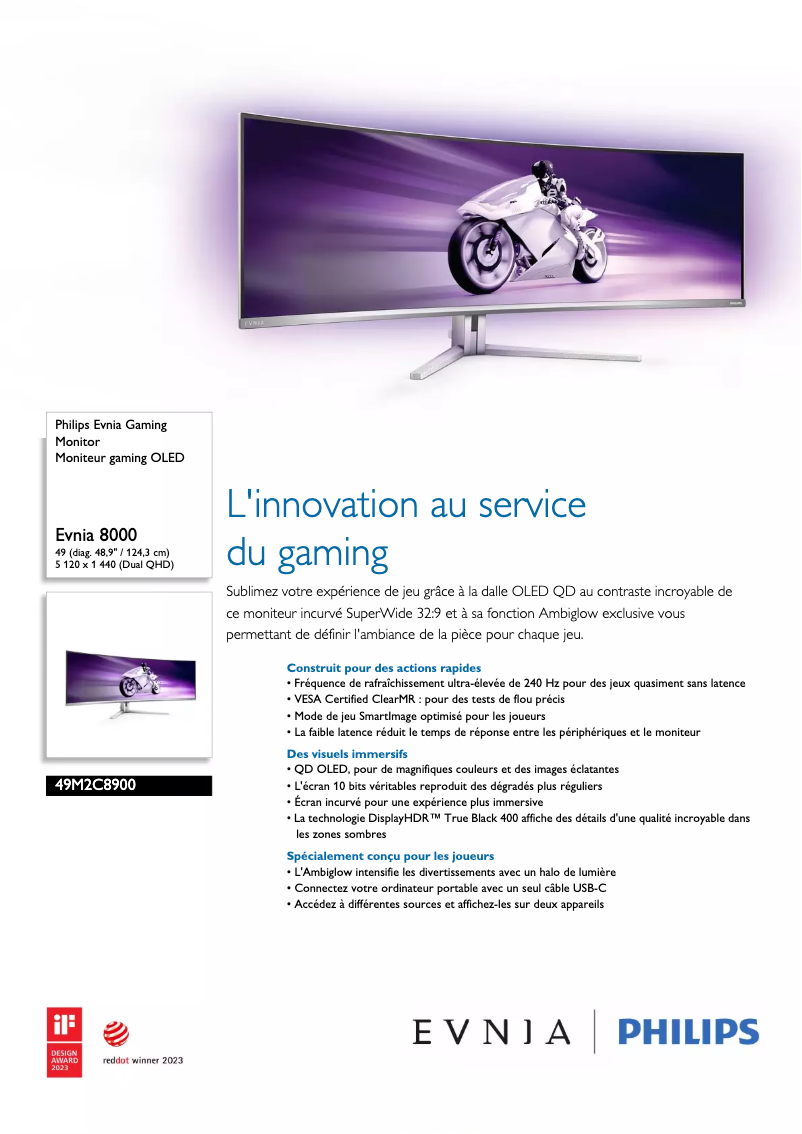Page 1 de la notice Fiche technique Philips Evnia 49M2C8900