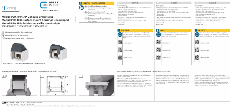 Page 1 de la notice Manuel utilisateur Metz Connect 1309430003-E