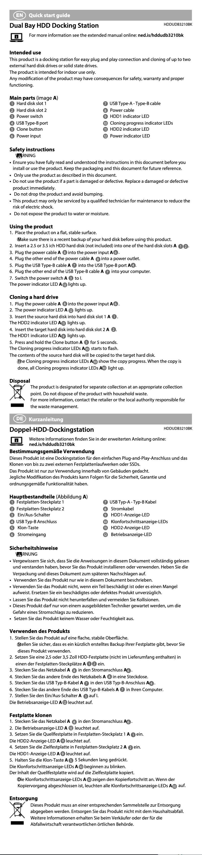 Page 1 de la notice Manuel utilisateur Nedis HDDUDB3210BK