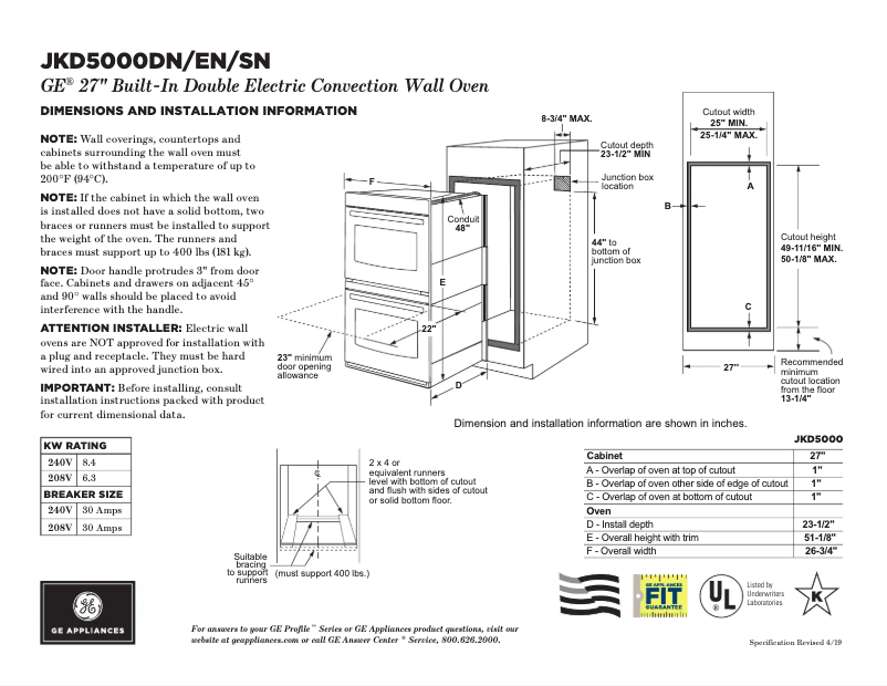 Page 1 de la notice Fiche technique GE JKD5000ENES