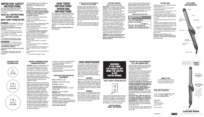Página 1 del manual Manual de usuario Conair InfinitiPRO CD1009