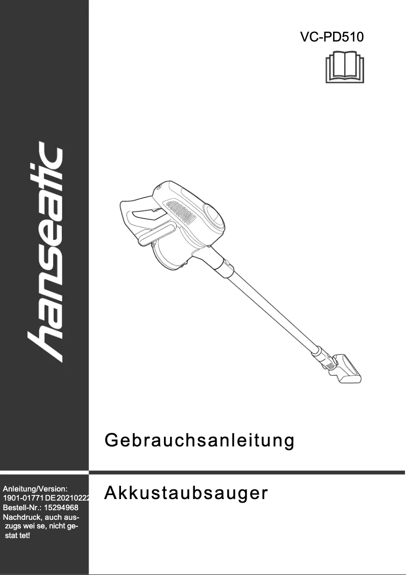 Page 1 de la notice Manuel utilisateur Hanseatic VC-PD510