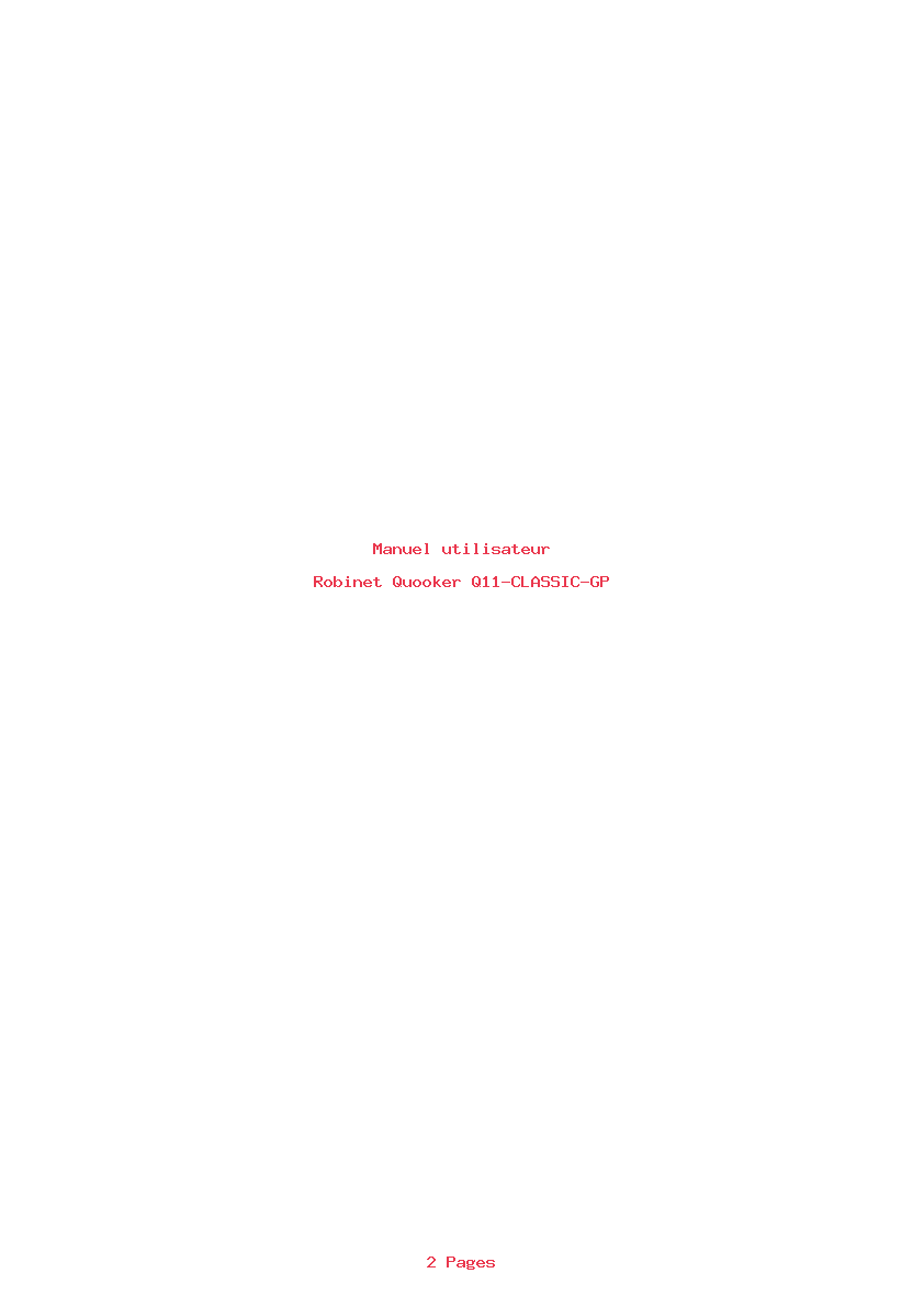 Page 1 de la notice Manuel utilisateur Quooker Q11-CLASSIC-GP