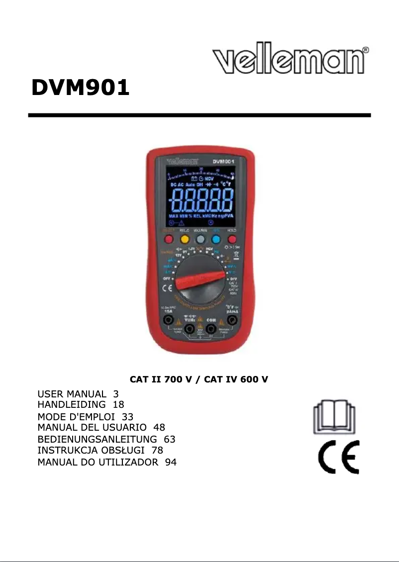 Page 1 de la notice Manuel utilisateur Velleman DVM901