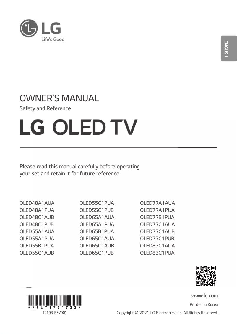 Page 1 de la notice Manuel utilisateur LG OLED77C1AUB