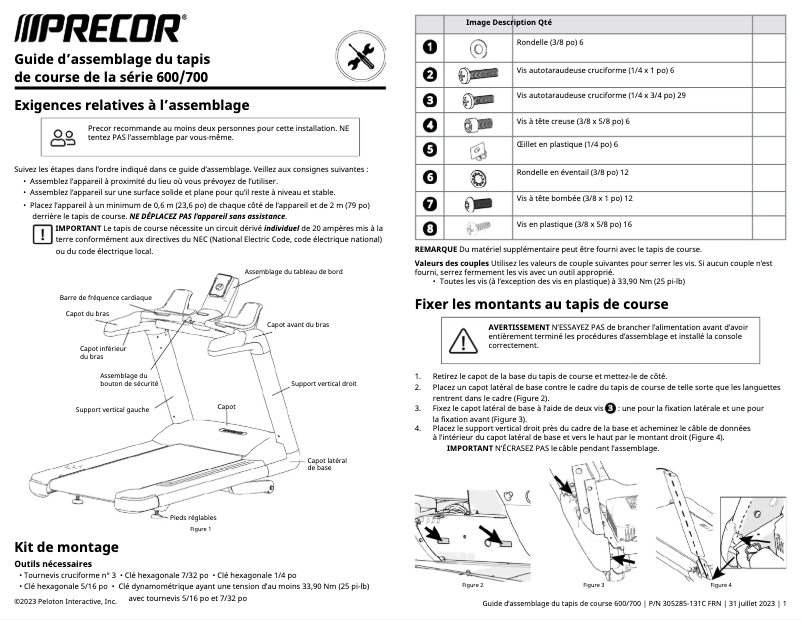 Page 1 de la notice Instructions / montage Precor TRM 700