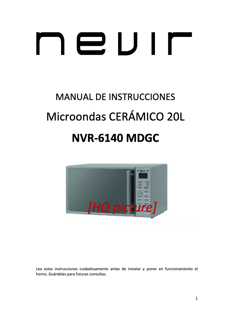Page 1 of the manual User Manual Nevir NVR-6140 MDGC
