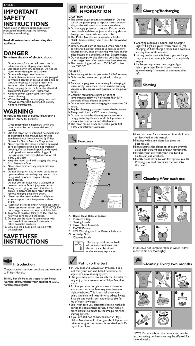Página 1 del manual Manual de usuario Philips Norelco XA913