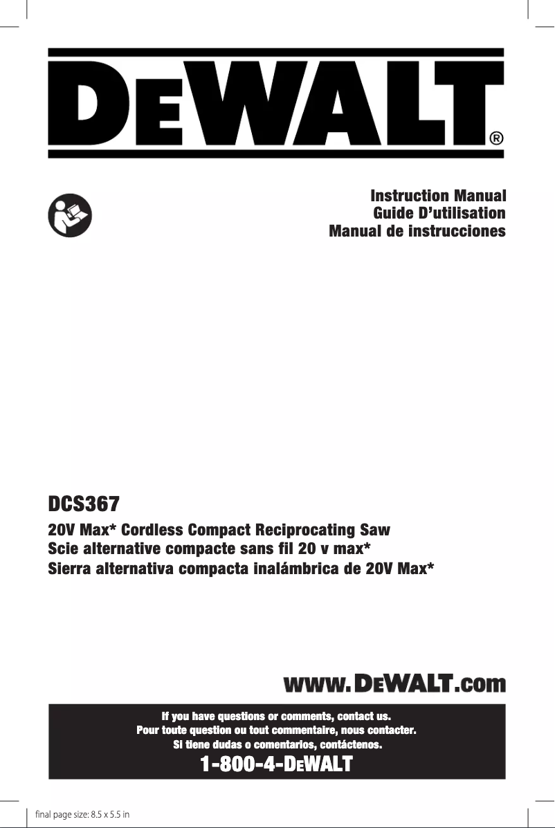 Page 1 de la notice Manuel utilisateur DeWalt DCS367B