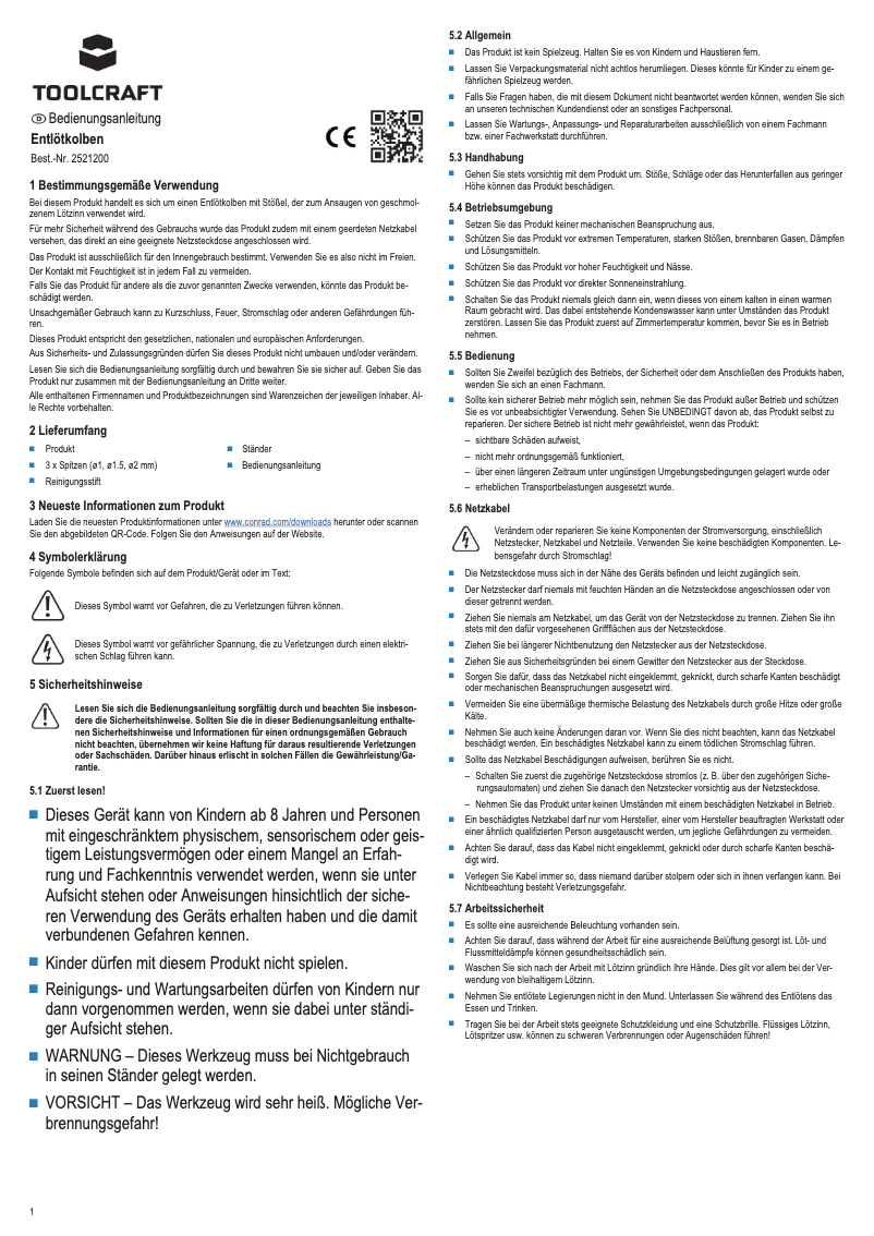 Page 1 de la notice Manuel utilisateur Toolcraft TO-7563600