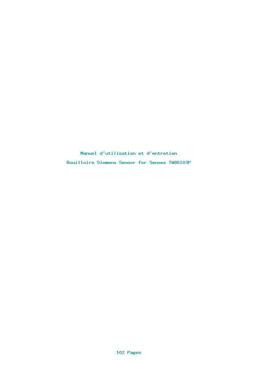 Page 1 de la notice Manuel d'utilisation et d'entretien Siemens Sensor for Senses TW86103P