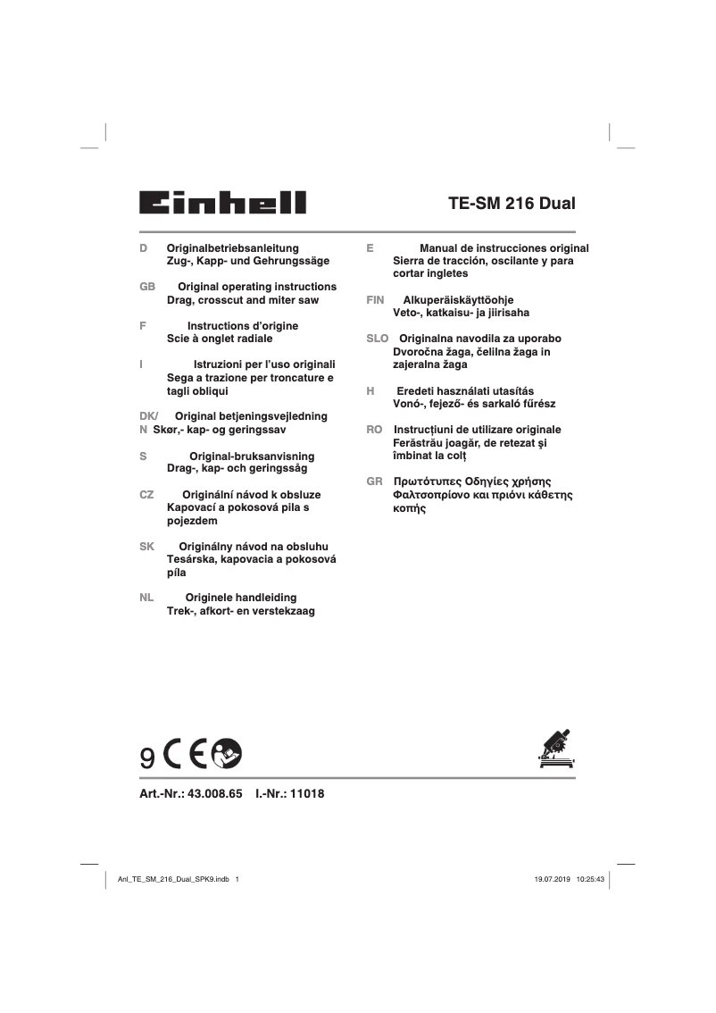 Page 1 de la notice Manuel utilisateur Einhell TC-MS 216