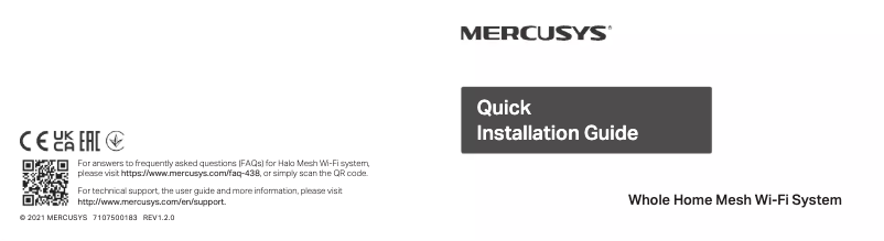 Page 1 de la notice Guide de démarrage rapide Mercusys Halo H70X