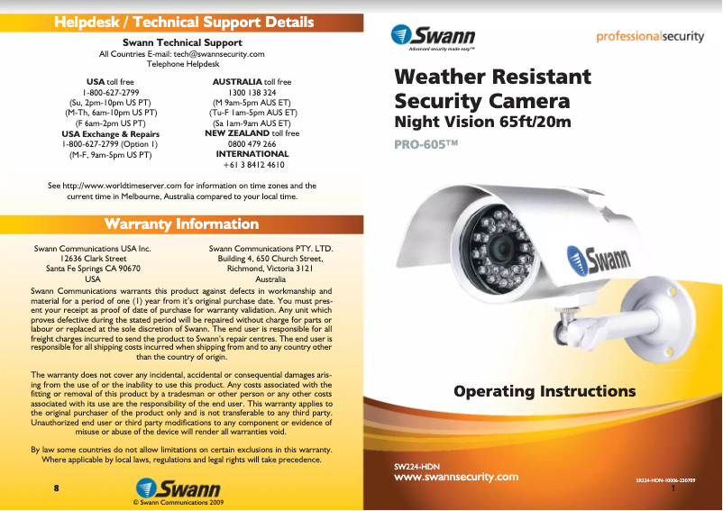 Page 1 de la notice Manuel utilisateur Swann PRO-605