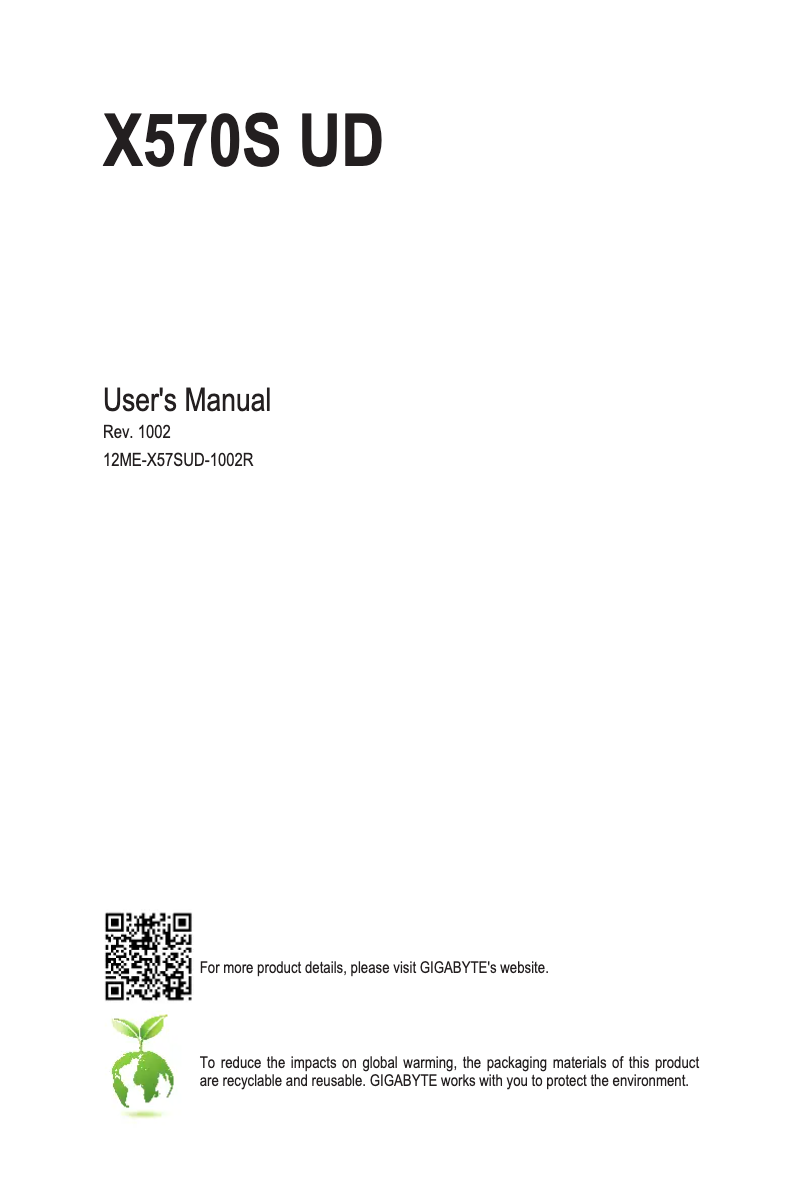 Page 1 de la notice Manuel utilisateur Gigabyte X570S UD