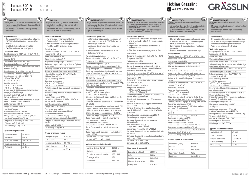 Page 1 de la notice Manuel utilisateur Grässlin turnus 501 A