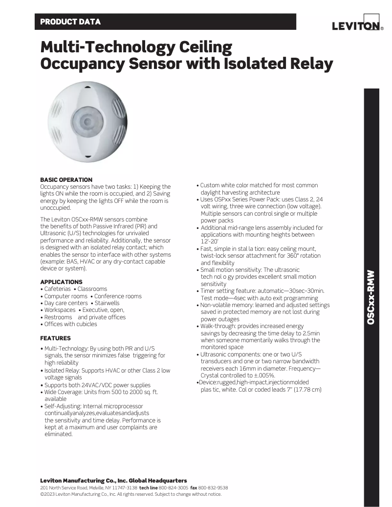 Page 1 de la notice Manuel utilisateur Leviton OSC20-RMW