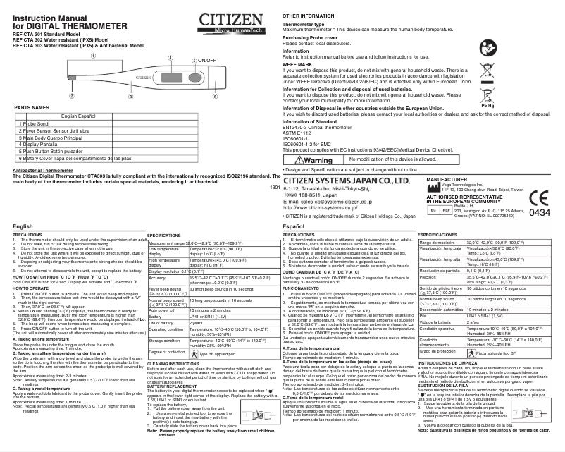 Page 1 de la notice Manuel utilisateur Citizen CTA 301